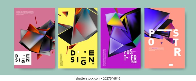 Abstract geometric colorful background for poster and cover design. Blue, yellow, red, orange, pink and green. Vector banner poster template in Eps10.