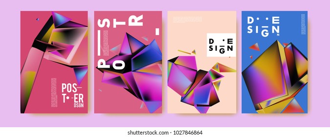 Abstract geometric colorful background for poster and cover design. Blue, yellow, red, orange, pink and green. Vector banner poster template in Eps10.