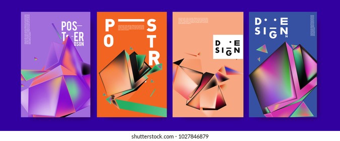 Abstract geometric colorful background for poster and cover design. Blue, yellow, red, orange, pink and green. Vector banner poster template in Eps10.