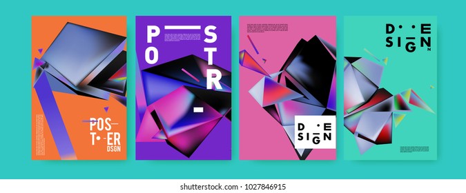Abstract geometric colorful background for poster and cover design. Blue, yellow, red, orange, pink and green. Vector banner poster template in Eps10.