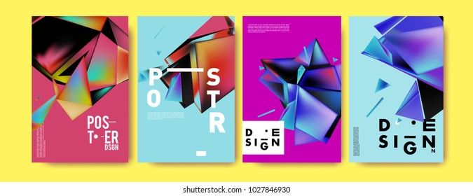 Abstract geometric colorful background for poster and cover design. Blue, yellow, red, orange, pink and green. Vector banner poster template in Eps10.