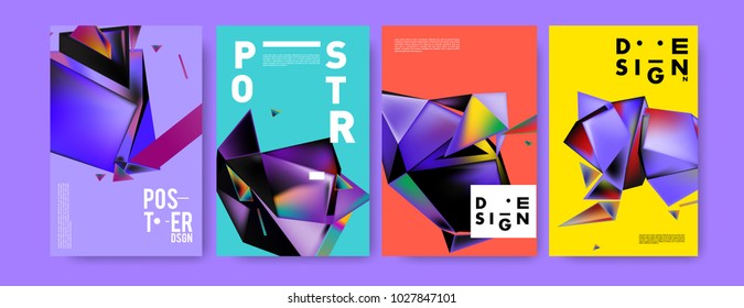 Abstract geometric colorful background for poster and cover design. Blue, yellow, red, orange, pink and green. Vector banner poster template in Eps10.