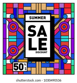 Abstract geometric colorful background for poster and cover design. Blue, yellow, red, orange, pink and green. Vector banner poster template in Eps10.