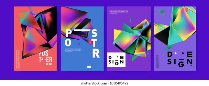 Abstract geometric colorful background for poster and cover design. Blue, yellow, red, orange, pink and green. Vector banner poster template in Eps10.