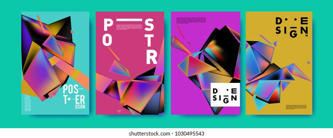 Abstract geometric colorful background for poster and cover design. Blue, yellow, red, orange, pink and green. Vector banner poster template in Eps10.