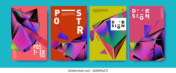 Abstract geometric colorful background for poster and cover design. Blue, yellow, red, orange, pink and green. Vector banner poster template in Eps10.