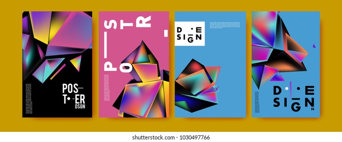 Abstract geometric colorful background for poster and cover design. Blue, yellow, red, orange, pink and green. Vector banner poster template in Eps10.