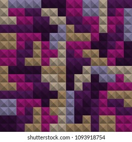Abstract geometric colorful background, Tetris game, Brick pieces, Seamless pattern, Vector illustration. 3d texture. Purple, pink, black.