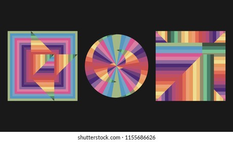 Abstract geometric colorful backgrounds. Vector modern design optical illusion patterns.