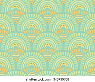 Abstract geometric colorful fish scale shape pattern. Vector hand drawn seamless background. Design template for seasonal greeting cards, surface textures.