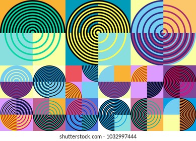 Abstract geometric colorful pattern retro style. Circle,line and square vector background.