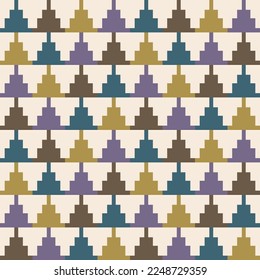 Abstract geometric colorful pattern. Vector small geometric colorful square triangle pixel style seamless pattern on white cream background. Use for fabric, textile, cover, home decoration elements.