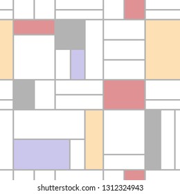 Abstract geometric colorful seamless pattern. Mondrian style. Vector illustration. Mosaic Piet Mondrian emulation.