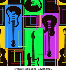 Abstract geometric colorful seamless pattern of guitars