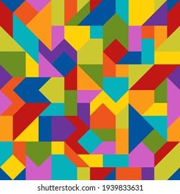 Abstract Geometric Colorful Seamless Pattern of Angled Figures. Bright Continuous Background of Cheerful Child Colors.
