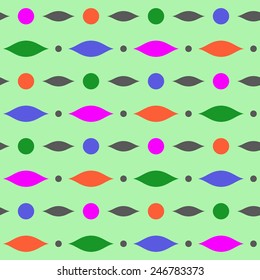 Abstract geometric colorful seamless pattern. Over green background. Vector Illustration 