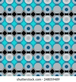 Abstract geometric colorful seamless pattern with circles and rhombus. Repeating background texture 