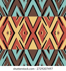abstrakte geometrische bunte nahtlose Muster für Hintergrund. Nahtloses geometrisches Muster. Farbdruck. Ein nahtloses ethnisches Muster. Nahtloses abstraktes geometrisches Muster. Vektorgrafik. EPS10