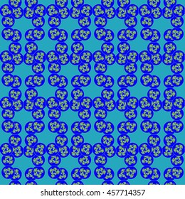 Abstract geometric colorful seamless pattern on blue background.