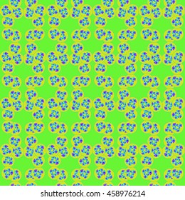 Abstract geometric colorful seamless pattern on light green background.
