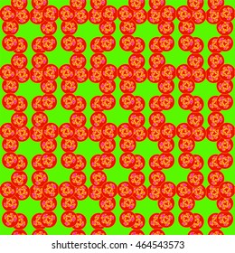 Abstract geometric colorful seamless pattern on green background.