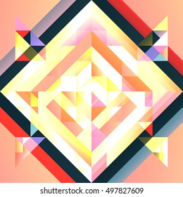 Abstract geometric colorful seamless pattern in retro style of lozenges, triangles, squares and lines. Vector template for design banners, posters, brochures, flyers in space, mythical, modern style.