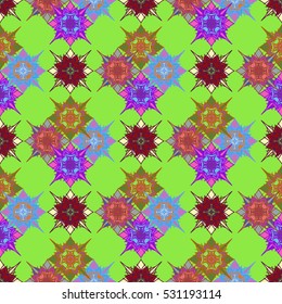 Abstract geometric colorful seamless pattern for background. Decorative backdrop can be used for wallpaper, pattern fills, web page background, surface textures. Old vintage retro energy pattern.