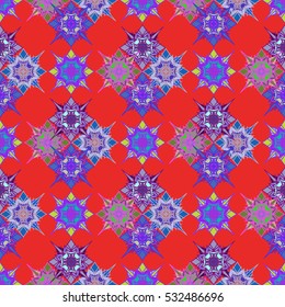 Abstract geometric colorful seamless pattern for background. Decorative backdrop can be used for wallpaper, pattern fills, web page background, surface textures. Old vintage retro energy pattern.
