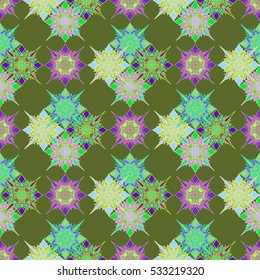 Abstract geometric colorful seamless pattern for background. Decorative backdrop can be used for wallpaper, pattern fills, web page background, surface textures. Old vintage retro energy pattern.