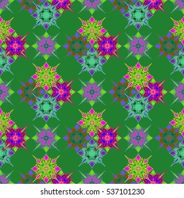 Abstract geometric colorful seamless pattern for background. Decorative backdrop can be used for wallpaper, pattern fills, web page background, surface textures. Old vintage retro energy pattern.