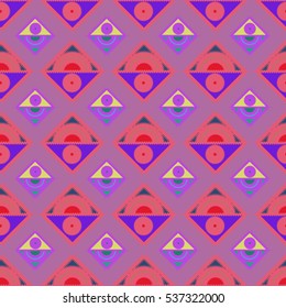Abstract geometric colorful seamless pattern for background. Decorative backdrop can be used for wallpaper, pattern fills, web page background, surface textures. Old vintage retro energy pattern.