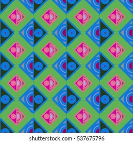 Abstract geometric colorful seamless pattern for background. Decorative backdrop can be used for wallpaper, pattern fills, web page background, surface textures. Old vintage retro energy pattern.