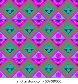 Abstract geometric colorful seamless pattern for background. Decorative backdrop can be used for wallpaper, pattern fills, web page background, surface textures. Old vintage retro energy pattern.