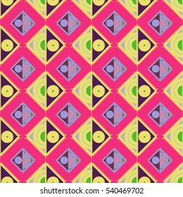 Abstract geometric colorful seamless pattern for background. Decorative backdrop can be used for wallpaper, pattern fills, web page background, surface textures. Old vintage retro energy pattern.