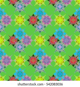 Abstract geometric colorful seamless pattern for background. Decorative backdrop can be used for wallpaper, pattern fills, web page background, surface textures. Old vintage retro energy pattern.