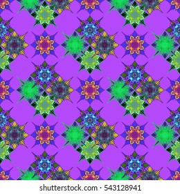 Abstract geometric colorful seamless pattern for background. Decorative backdrop can be used for wallpaper, pattern fills, web page background, surface textures. Old vintage retro energy pattern.