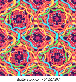 Abstract geometric colorful seamless pattern for background. Decorative backdrop can be used for wallpaper, pattern fills, web page background, surface textures. Old vintage retro energy pattern.
