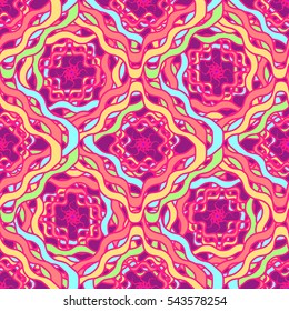 Abstract geometric colorful seamless pattern for background. Decorative backdrop can be used for wallpaper, pattern fills, web page background, surface textures. Old vintage retro energy pattern.