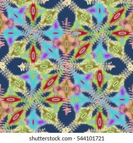 Abstract geometric colorful seamless pattern for background. Decorative backdrop can be used for wallpaper, pattern fills, web page background, surface textures. Old vintage retro energy pattern.