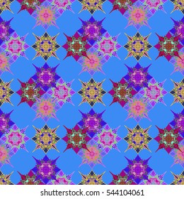 Abstract geometric colorful seamless pattern for background. Decorative backdrop can be used for wallpaper, pattern fills, web page background, surface textures. Old vintage retro energy pattern.