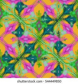 Abstract geometric colorful seamless pattern for background. Decorative backdrop can be used for wallpaper, pattern fills, web page background, surface textures. Old vintage retro energy pattern.