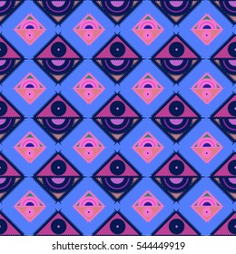 Abstract geometric colorful seamless pattern for background. Decorative backdrop can be used for wallpaper, pattern fills, web page background, surface textures. Old vintage retro energy pattern.