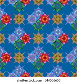 Abstract geometric colorful seamless pattern for background. Decorative backdrop can be used for wallpaper, pattern fills, web page background, surface textures. Old vintage retro energy pattern.