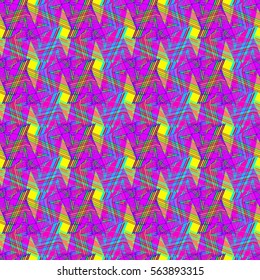 Abstract geometric colorful seamless pattern for background. Decorative backdrop can be used for wallpaper, pattern fills, web page background, surface textures. Old vintage retro energy pattern.