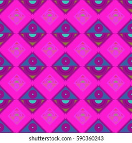 Abstract geometric colorful seamless pattern for background. Decorative backdrop can be used for wallpaper, pattern fills, web page background, surface textures. Old vintage retro energy pattern.