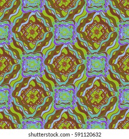 Abstract geometric colorful seamless pattern for background. Decorative backdrop can be used for wallpaper, pattern fills, web page background, surface textures. Old vintage retro energy pattern.