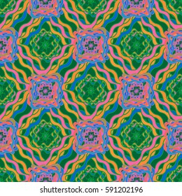 Abstract geometric colorful seamless pattern for background. Decorative backdrop can be used for wallpaper, pattern fills, web page background, surface textures. Old vintage retro energy pattern.