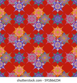 Abstract geometric colorful seamless pattern for background. Decorative backdrop can be used for wallpaper, pattern fills, web page background, surface textures. Old vintage retro energy pattern.