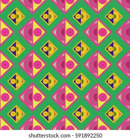Abstract geometric colorful seamless pattern for background. Decorative backdrop can be used for wallpaper, pattern fills, web page background, surface textures. Old vintage retro energy pattern.