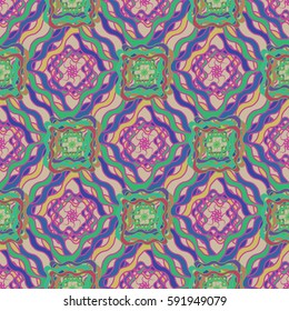 Abstract geometric colorful seamless pattern for background. Decorative backdrop can be used for wallpaper, pattern fills, web page background, surface textures. Old vintage retro energy pattern.